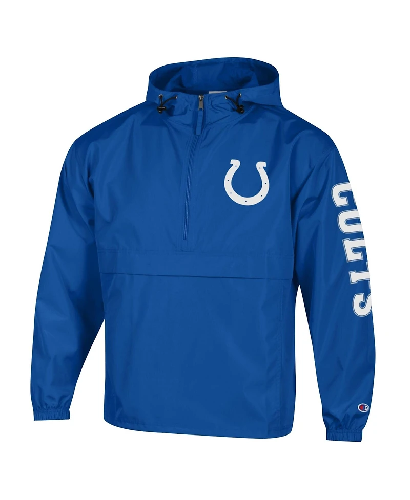 Champion Men's Royal Indianapolis Colts Packable Hooded Windbreaker Half-Zip Jacket