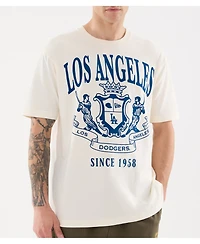New Era Men's Light Beige Los Angeles Dodgers Lifestyle Coat of Arms Flocking T-Shirt