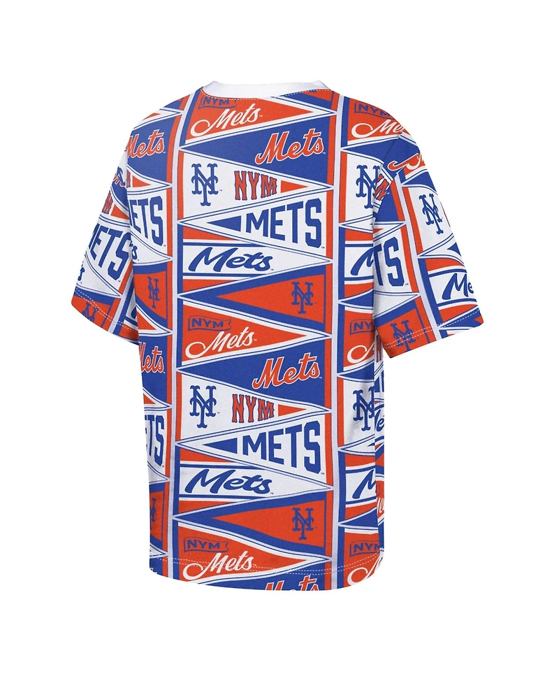 Outerstuff Big Boys and Girls Orange New York Mets All-Over Pennant T-Shirt