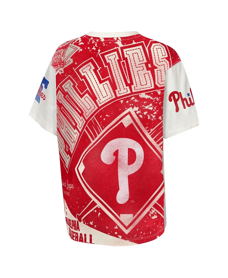 Outerstuff Big Boys and Girls Cream Philadelphia Phillies Big League Top Player Bold All-Over-Print T-Shirt