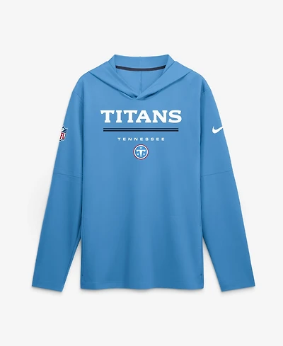 Nike Men's Light Blue Tennessee Titans Sideline Lightweight Long Sleeve Hooded Dri-fit T-Shirt