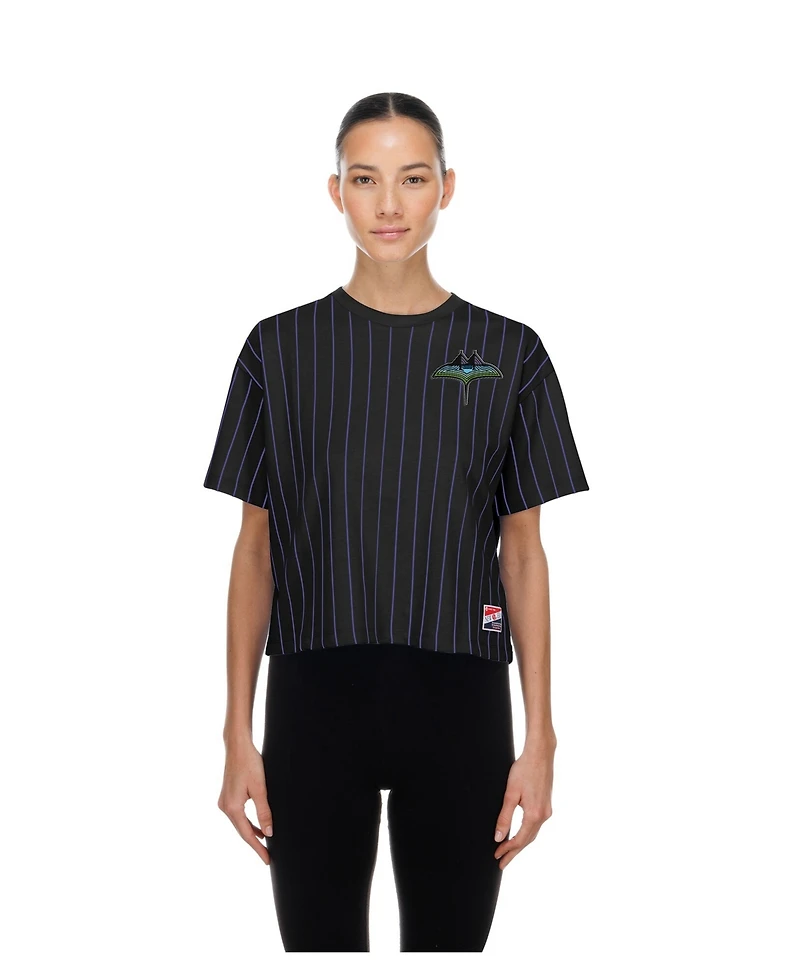 New Era Women's Black Tampa Bay Rays City Connect Throwback Meshback Pinstripe Boxy T-Shirt