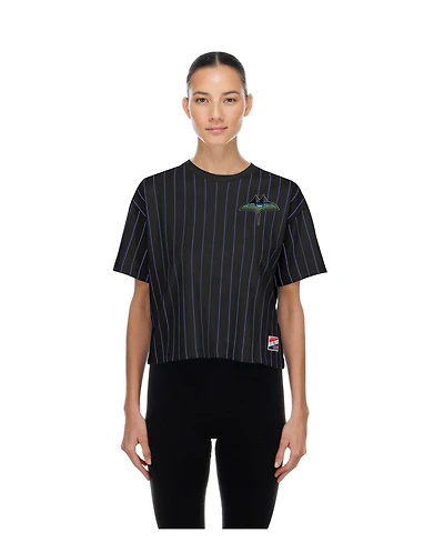 New Era Women's Black Tampa Bay Rays City Connect Throwback Meshback Pinstripe Boxy T-Shirt