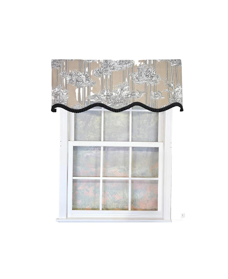 Rlf Home Caceres Stripe Trimmed Cornice Window Valance 100% Cotton Lined Rod Pocket