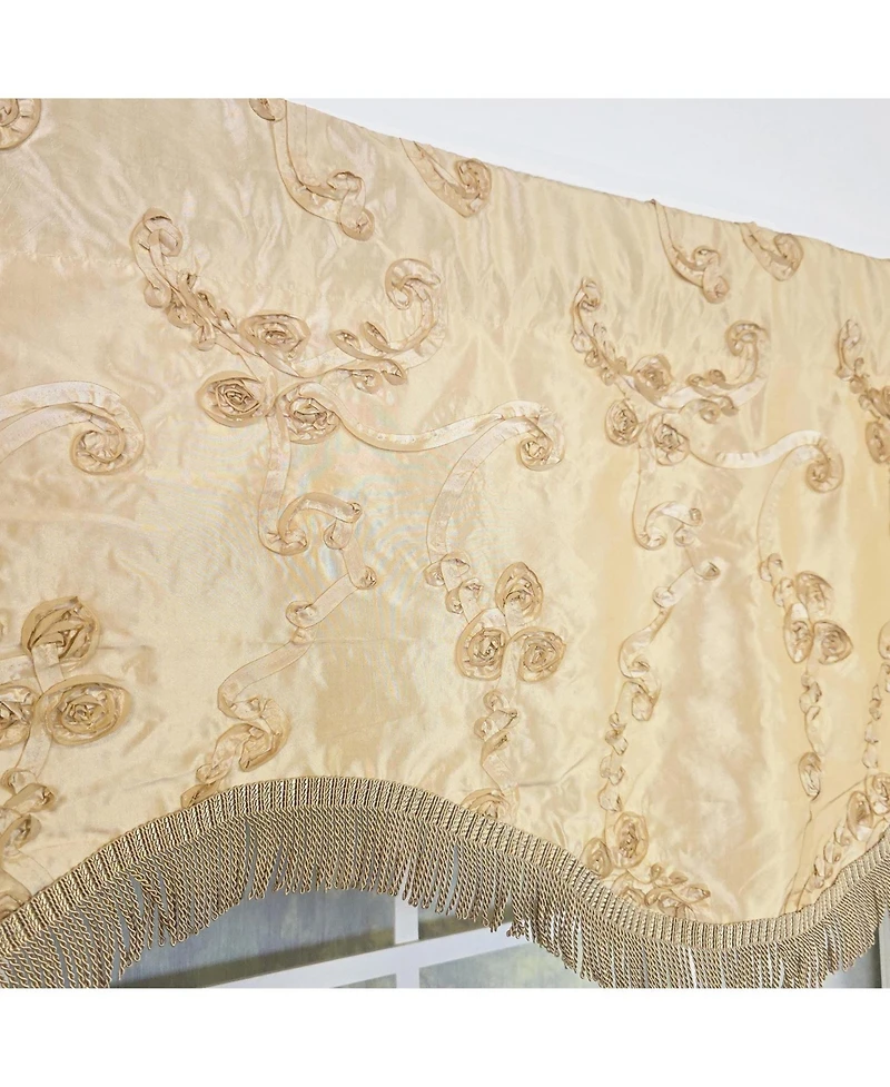 Rlf Home Ribbons Trimmed Cornice Window Valance 100% Cotton Lined Rod Pocket