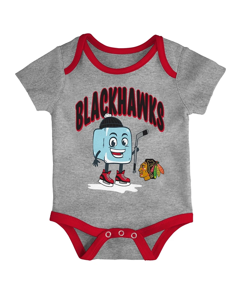 Outerstuff Baby Boys and Girls 3-Piece Chicago Blackhawks Triple Header Bodysuit Set