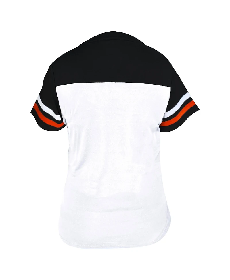 Fanatics Women's White/Black San Francisco Giants Plus Two-Stripe V-Neck T-Shirt