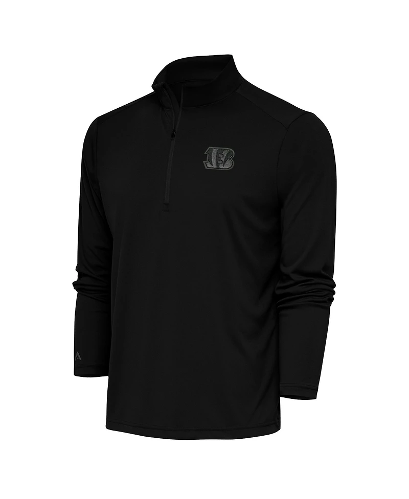 Antigua Men's Black Cincinnati Bengals Tonal Logo Tribute Quarter-Zip Pullover Hoodie