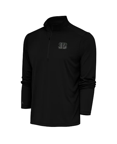 Antigua Men's Black Cincinnati Bengals Tonal Logo Tribute Quarter-Zip Pullover Hoodie