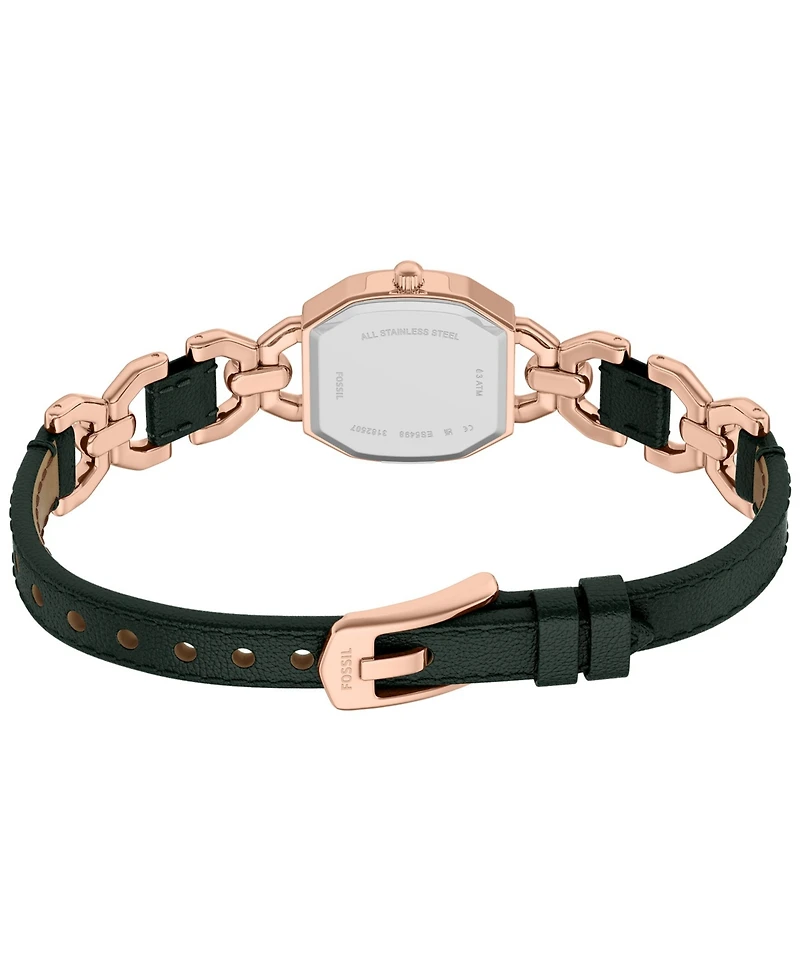 Fossil Women's Harlow Three-Hand Green Leather and Rose Gold-Tone Stainless Steel Watch 22mm