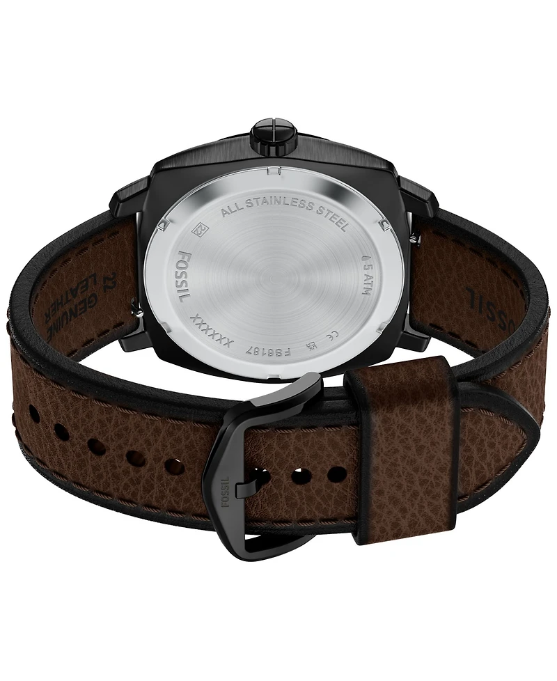 Fossil Men's Machine Three-Hand Date Brown Leather Watch 41mm
