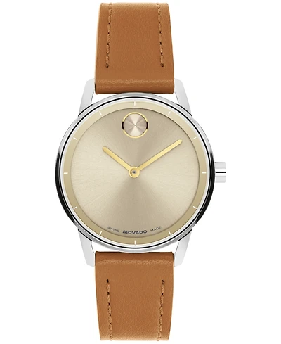 Movado Women's Bold Echo Swiss Quartz Cognac Leather Watch 30mm