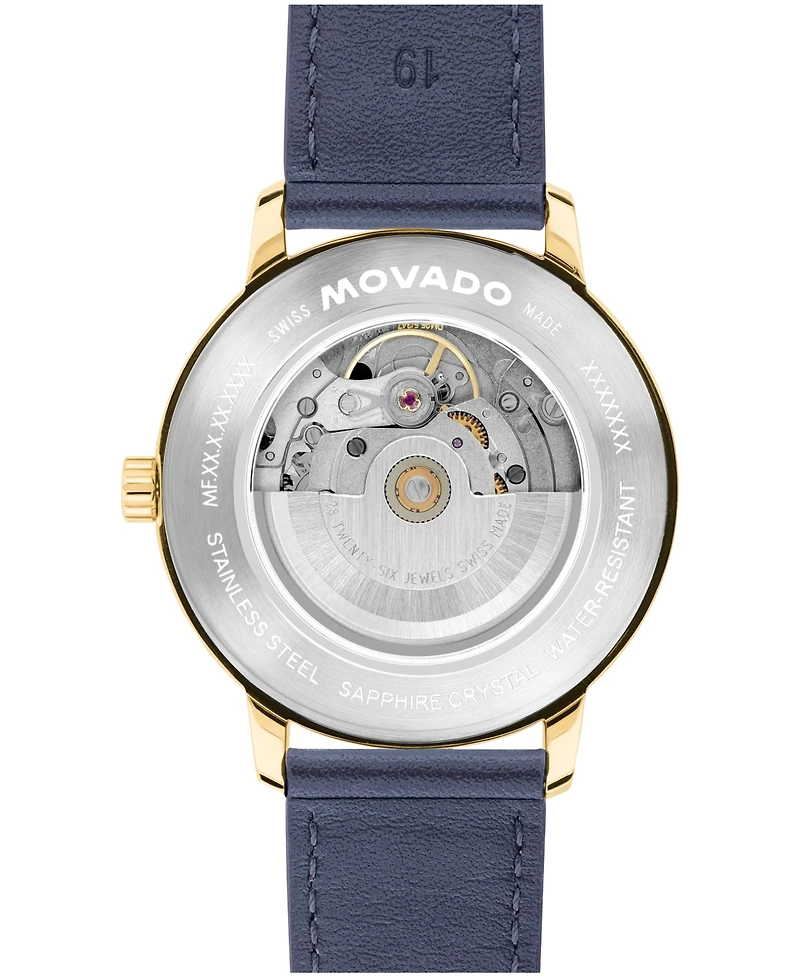 Movado Men's Movado Face Swiss Quartz Navy Leather Watch 39mm