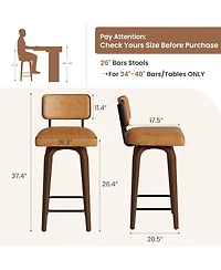 gaomon Swivel Bar Stools Set of 2, 26 Inch Upholstered Counter Height Bar Stools with Back and Wood Legs