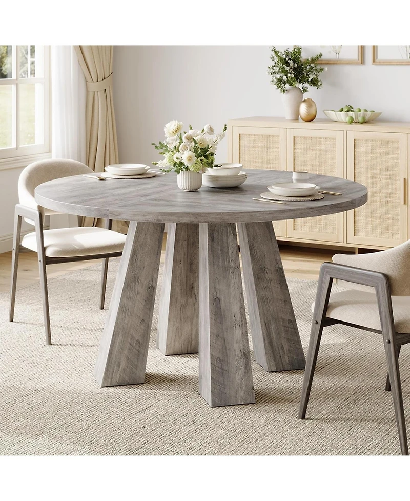 gaomon 47" Round Dining Table for 4-6, Wood Kitchen Table with Sturdy Base, Farmhouse