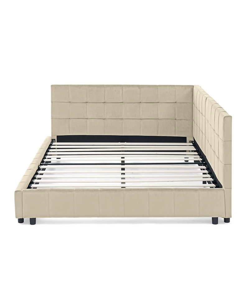 Clihome Full Daybed with Trundle Drawer - Velvet Upholstered Bed Frame Comfortable Backrest and Armrests