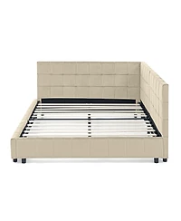 Clihome Full Daybed with Trundle Drawer - Velvet Upholstered Bed Frame Comfortable Backrest and Armrests