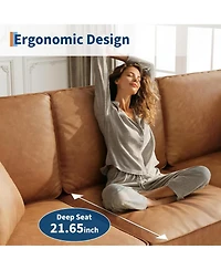 gaomon Faux Leather Sofa, 3-Seater Couch with Pillows