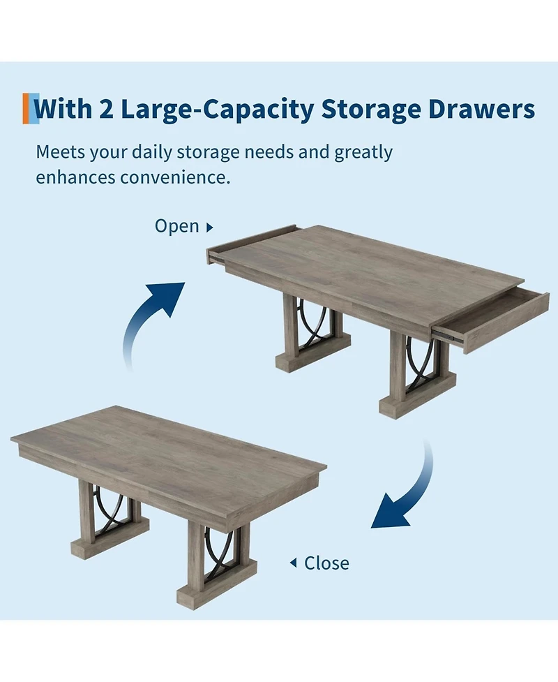 gaomon Elegant Dining Table with Dual Storage Drawers, Waterproof Heat-Resistant Top