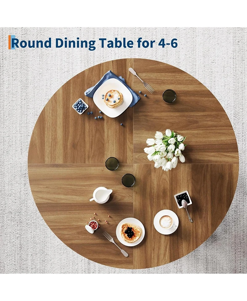 gaomon Round Dining Table for 4-6, Wood Kitchen Table with Sturdy Base, Farmhouse