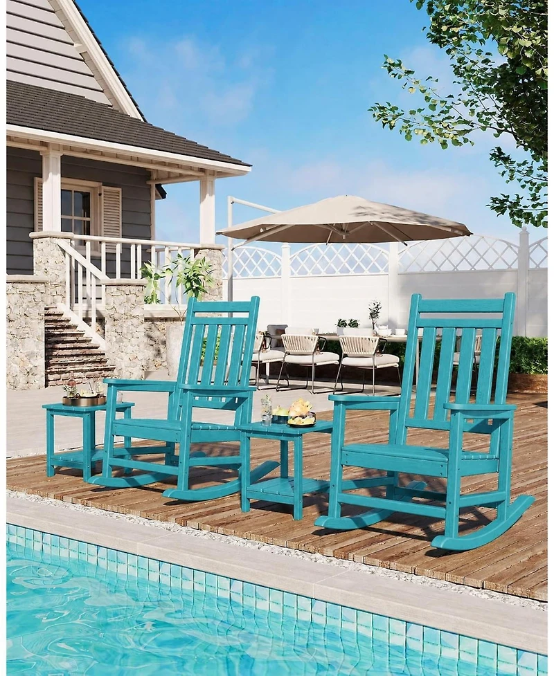 gaomon Outdoor Patio Hdpe Rocking Chair Set of 2 with 1 Side Table for Patio Front Porch