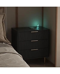 Clihome Modern Nightstand with Storage Cabinet, Charging Station, Bed Table Night Light