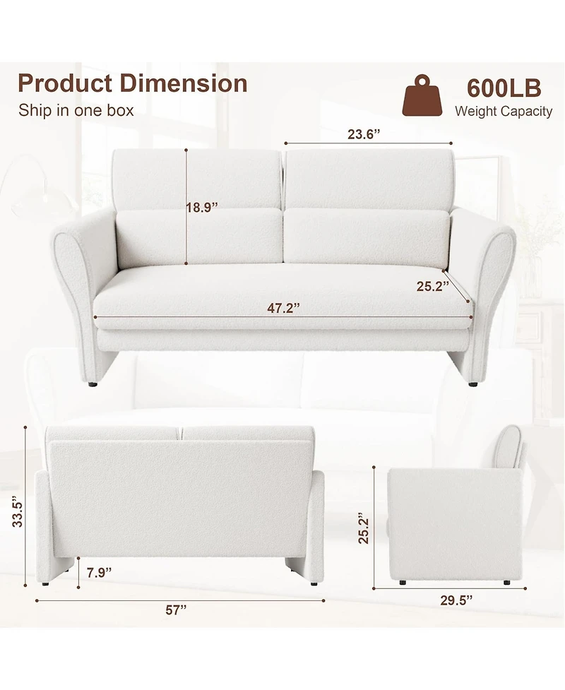 gaomon 57" Modern Loveseat Sofa, Boucle Small Couch with High Backrest and Removable Lumbar Pillows, Easy Assembly, Upholstered Comfy Sofa