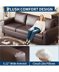 gaomon 85" Leather Couch for Living Room, Modern Leather Sofa with Padded Backrest, Upholstered Sofa with Deep Seat, 3-seat Sofa for Living Room