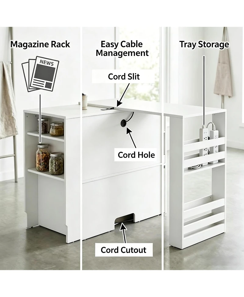 gaomon Extendable Kitchen Counter and Microwave Stand with Drawers, 39-67 in. Wide, Wood-Grain Finish