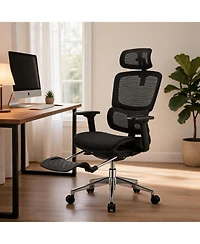 gaomon Fabric Ergonomic Office Chair with Footrest, Adjustable Height and Arms, Split Back, Manual Recline