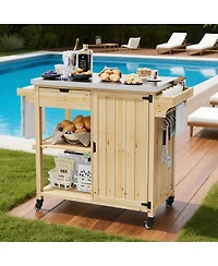 gaomon Portable Outdoor Grill Cart Kitchen Island Stainless Steel Top, Storage Cabinet, Drawer, Spice Rack, Open Shelves Rolling Bbq Prep Table