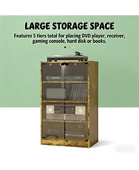 Clihome 4-Tier Media Storage Cabinet, Audio Rack with Tempered Glass Doors - Adjustable Shelves