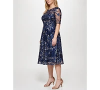 Eliza J Plus Embroidered Lace Boat Neck Midi Dress
