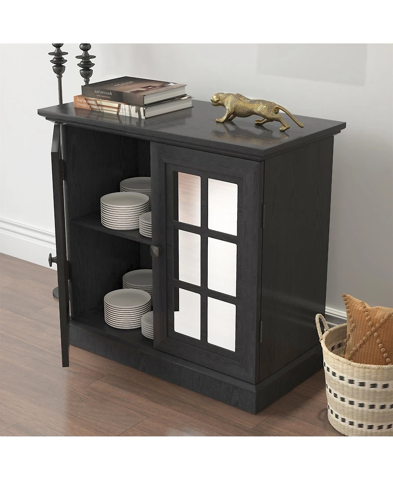 Clihome Modern Mdf Storage Cabinet with 2 Acrylic Mirror Doors, Adjustable Shelves, Metal Handles