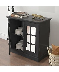 Clihome Modern Mdf Storage Cabinet with 2 Acrylic Mirror Doors, Adjustable Shelves, Metal Handles