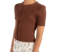 Tween Diva Girls' 7-12 Rib Knit Bow Sweater, Printed Skort and Satin Hair Bow, 3-Piece Set