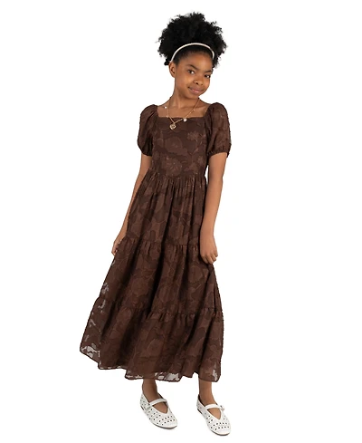 Rare Editions Girls' 7-14 Chiffon Burnout Puff Sleeve Maxi Dress