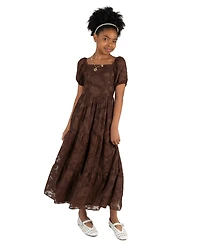 Rare Editions Girls' 7-14 Chiffon Burnout Puff Sleeve Maxi Dress