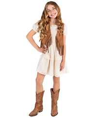 Rare Editions Girls' 7-14 Sleeveless Vest and Clip Dot Cotton Puff Sleeve Dress, 2-Piece Set