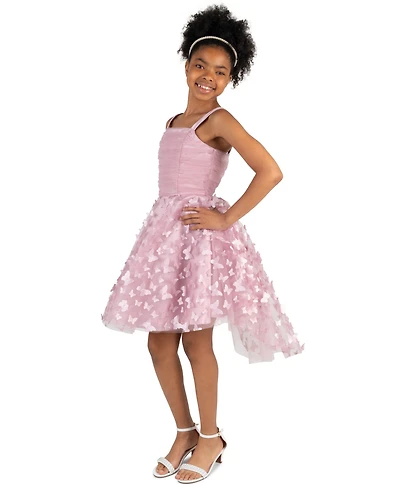 Rare Editions Girls' 7-16 Ruched Glitter Mesh Bodice Soutache High-Low Dress