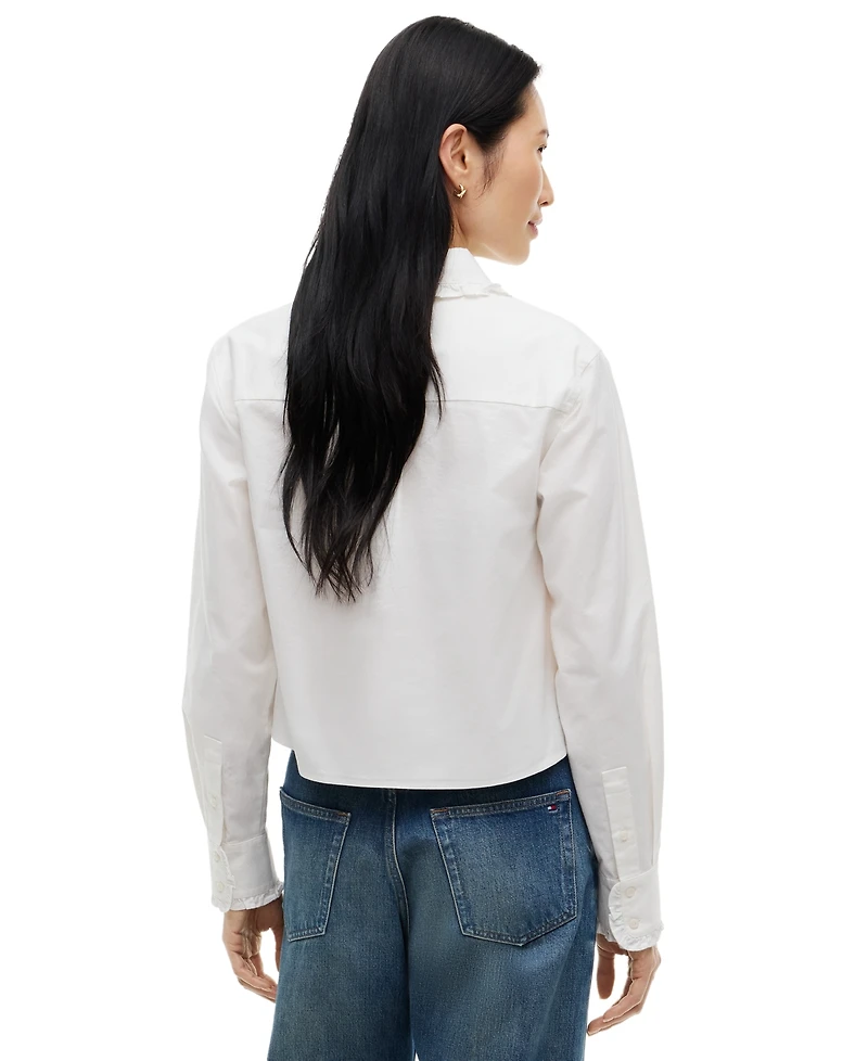 Tommy Hilfiger Women's Cropped Frill Detail Long-Sleeve Shirt