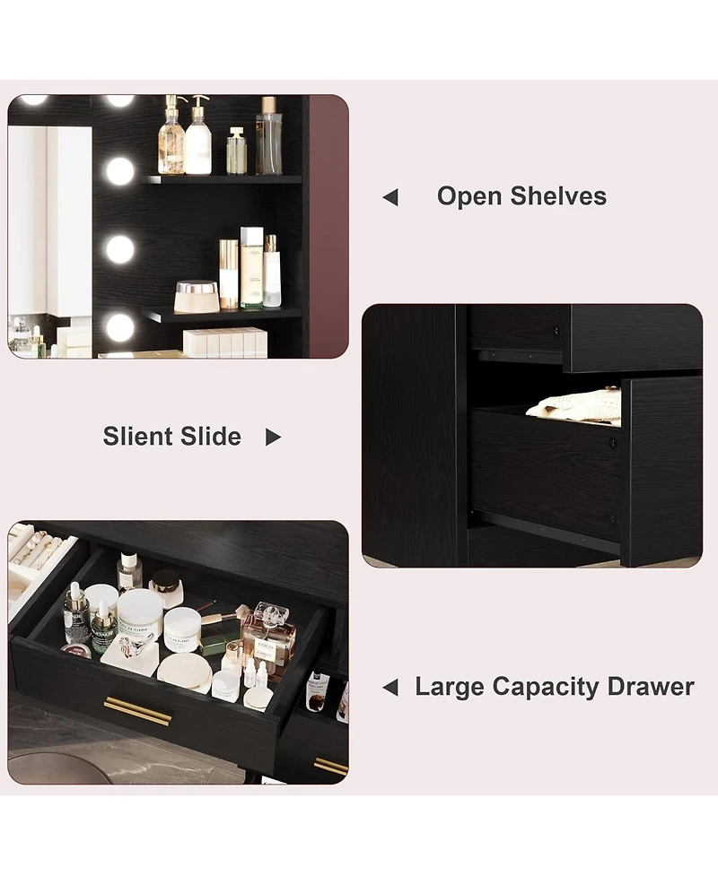 gaomon 61" Vanity Desk with Mirror And Adjustable Led Lights, 8-Drawer Makeup Dressing Table with 2-Tier Shelves