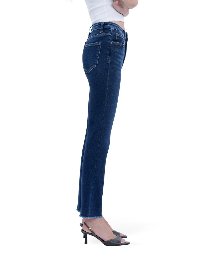 Vervet Women's Super High Rise Stretch Raw Hem Slim Straight Jeans
