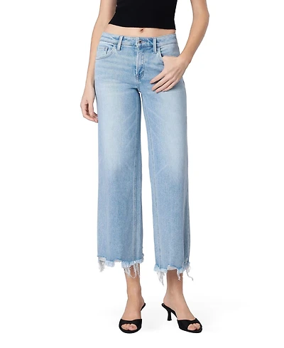 Vervet Women's Mid Rise Raw Distressed Hem Crop Wide Leg Jeans