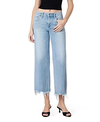 Vervet Women's Mid Rise Raw Distressed Hem Crop Wide Leg Jeans