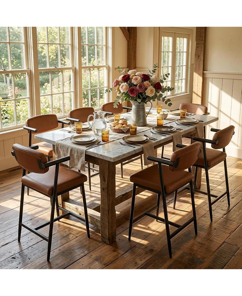 Gaomon 4-Piece Bar Stool Set: Metal Stools with Armrests and Footrests, High-Back Design, Soft Cushions-Perfect for Kitchen Islands Bars
