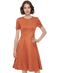 Calvin Klein Women's Short-Sleeve Suede Fit & Flare Dress