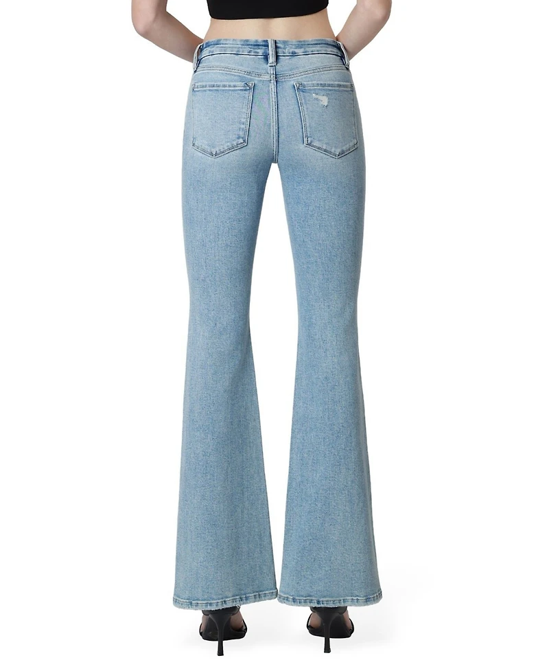 Flying Monkey Women's Low Rise Seamless Waistband Flare Jeans