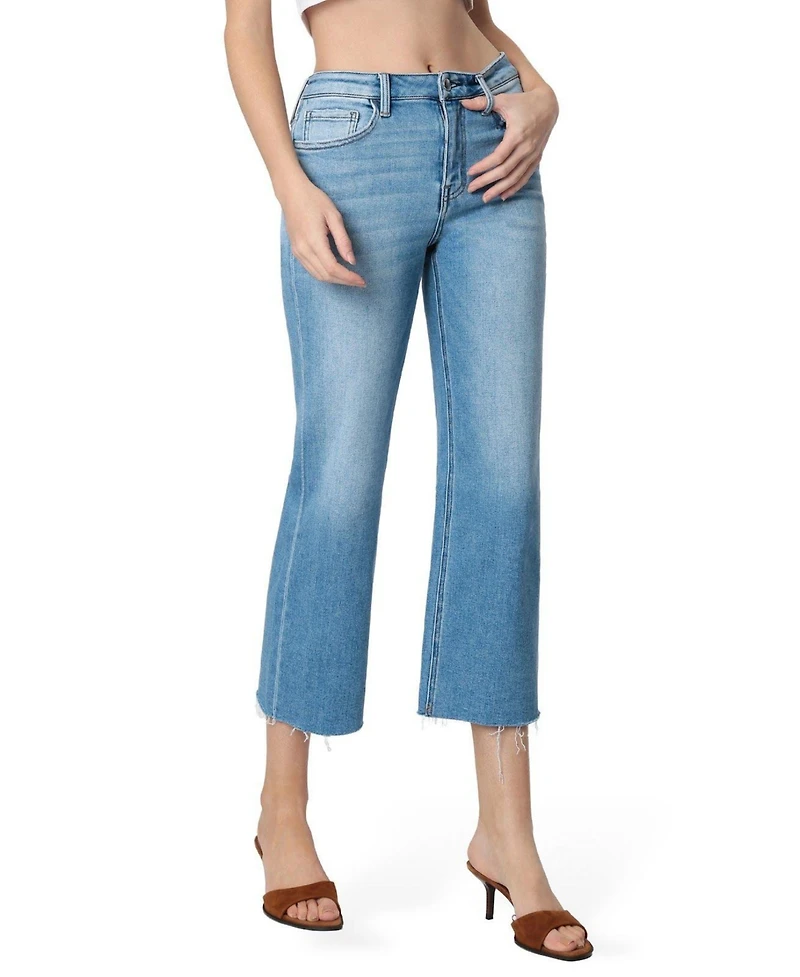 Flying Monkey Women's High Rise Raw Hem Crop Slim Wide Leg Jeans
