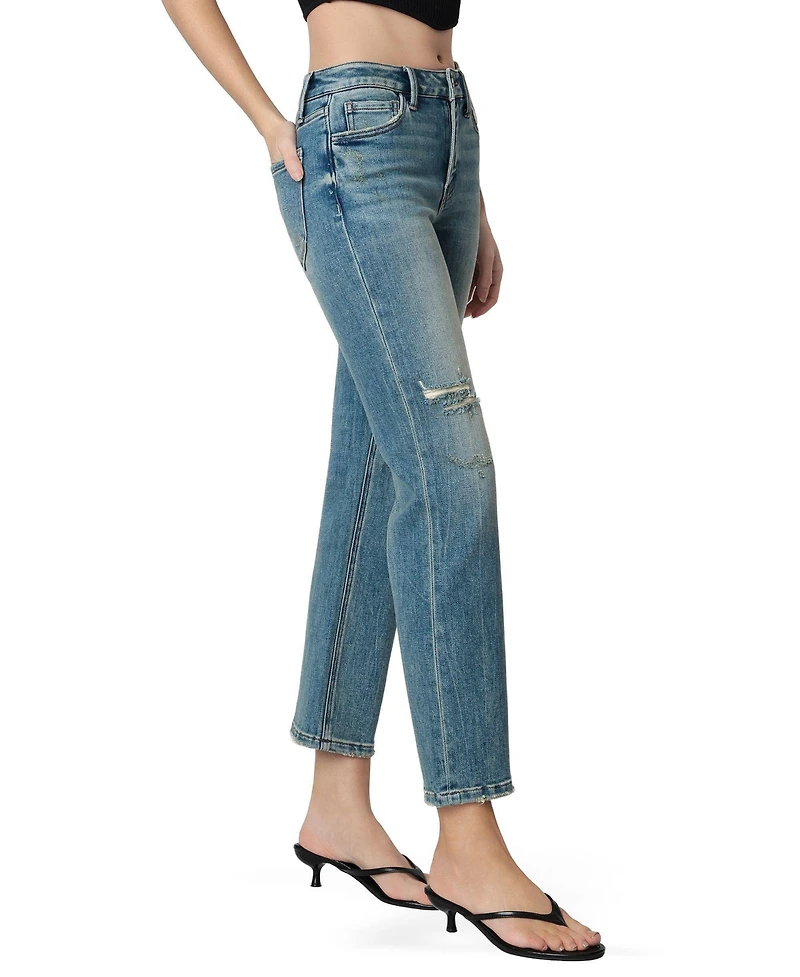 Vervet Women's Mid Rise Distressed Tinted Ankle Straight Jeans